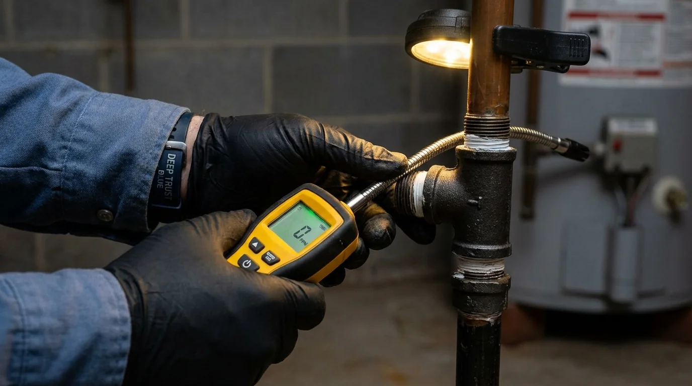 Gas leak detection with electronic sniffer by Johns Plumbing LLC in Riddle